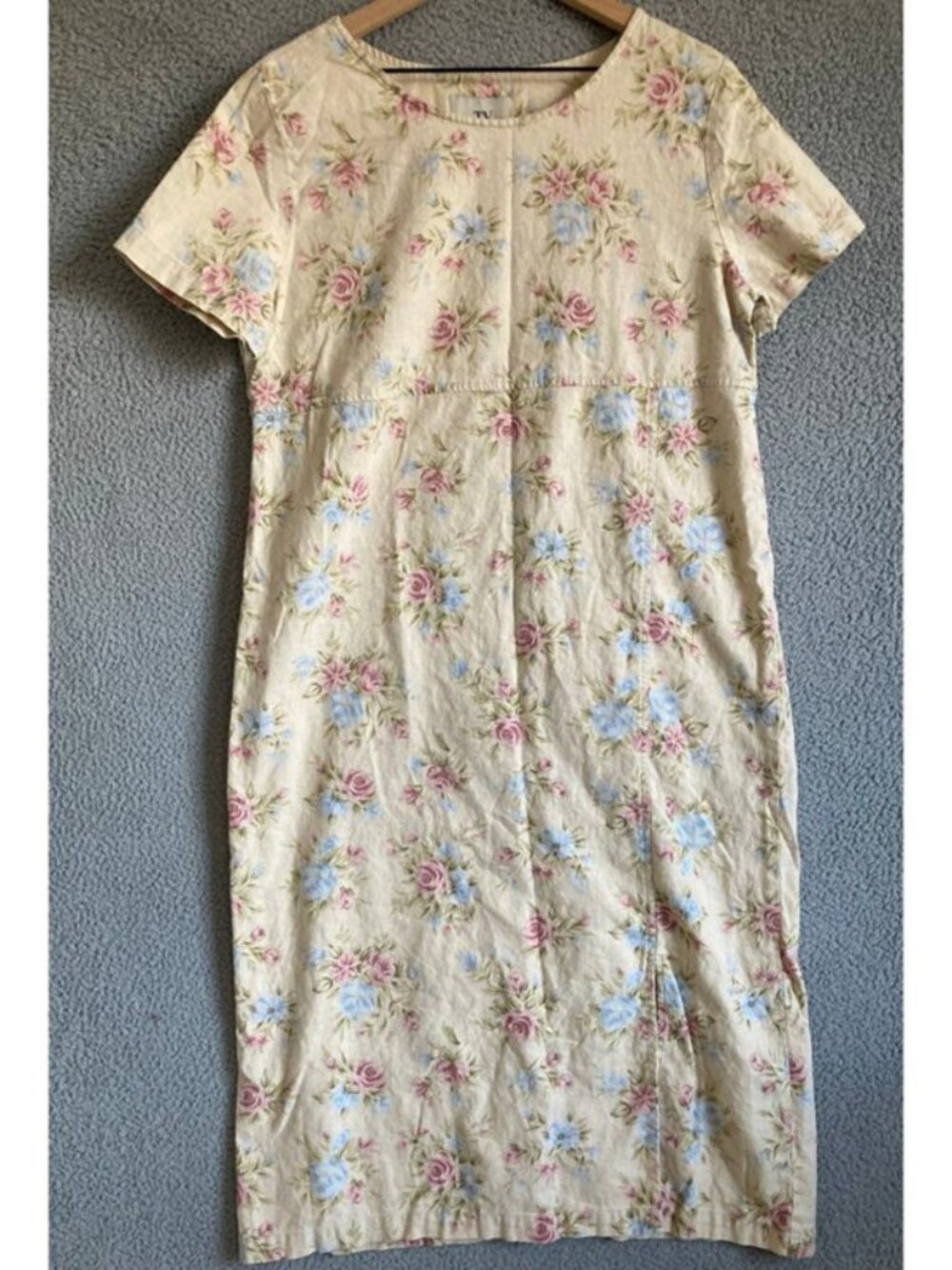Vintage Floral Linen‑Blend Midi Dress